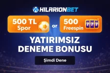 HilarionBet 500 TL spor bonusu veya 500 freespin yatırımsız deneme bonusu kampanyasını gösteren tanıtım görseli HilarionBet 500 TL spor bonusu veya 500 freespin yatırımsız deneme bonusu kampanyasını gösteren tanıtım görseli